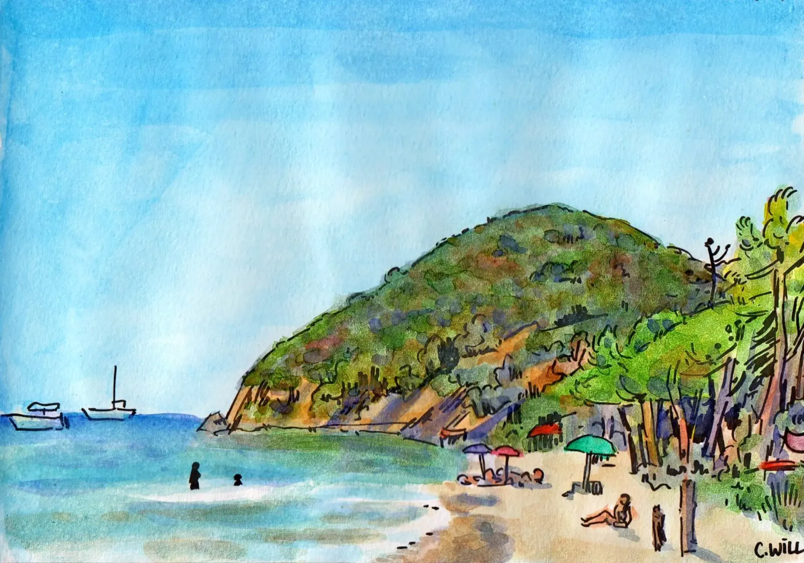 Spiaggia in Italia, Cala Civette poster con telaio in legno da C.WILL