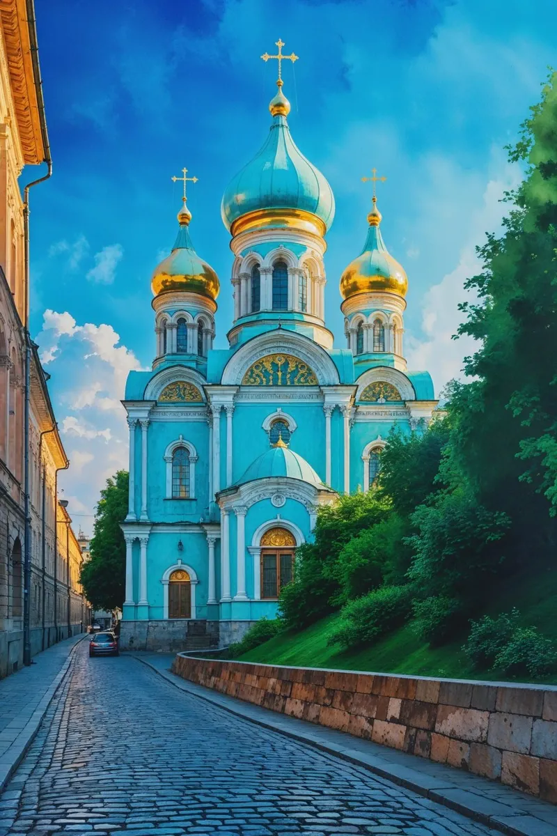 Golden Domes in a Tranquil Urban Oasis poster da AlbertKlee