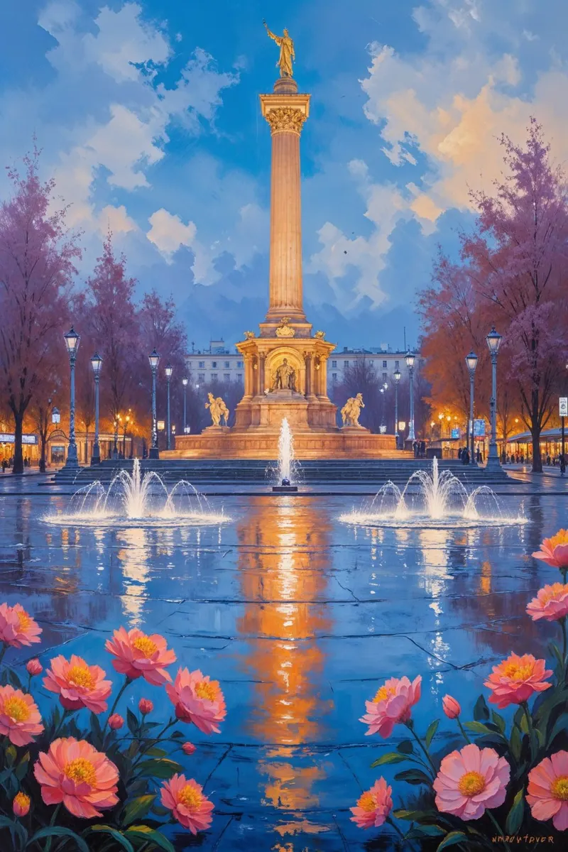 Radiant Evening at Independence Square poster con telaio in legno da AlbertKlee