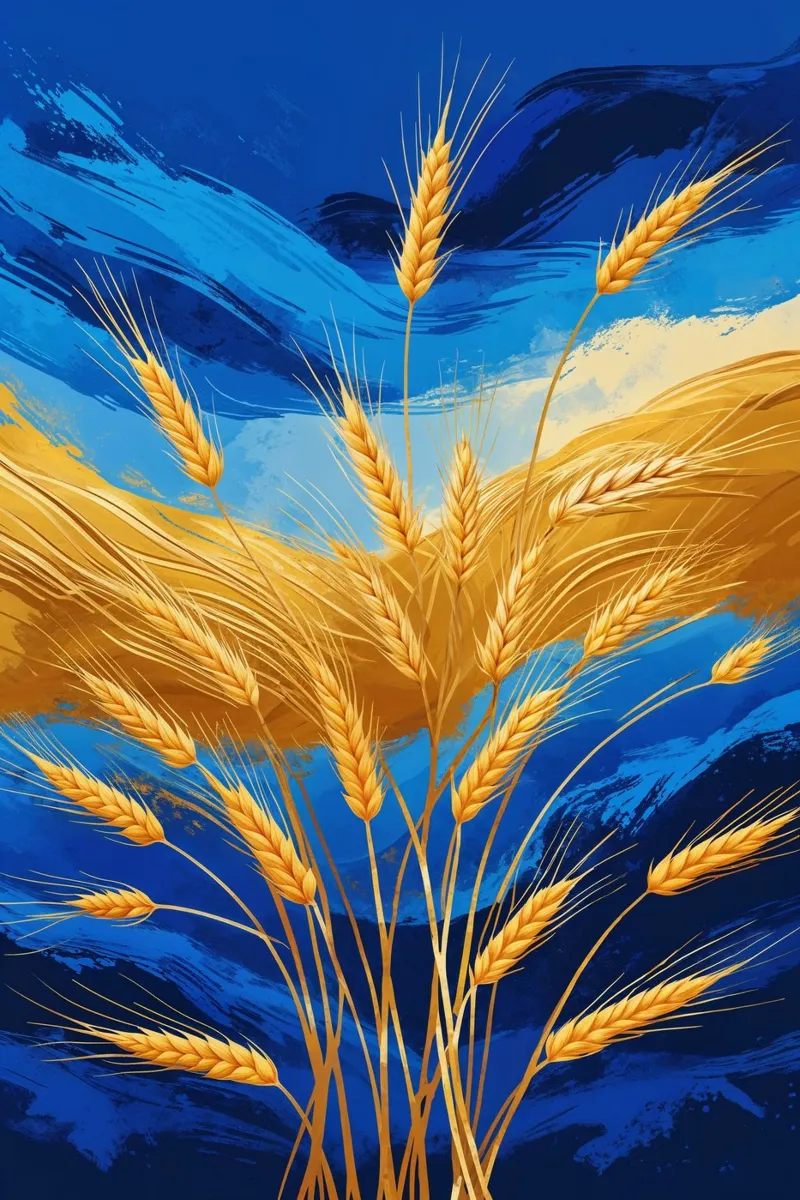 Golden Wheat in Flowing Blue and Yellow Tones carta hahnemühle da AlbertKlee