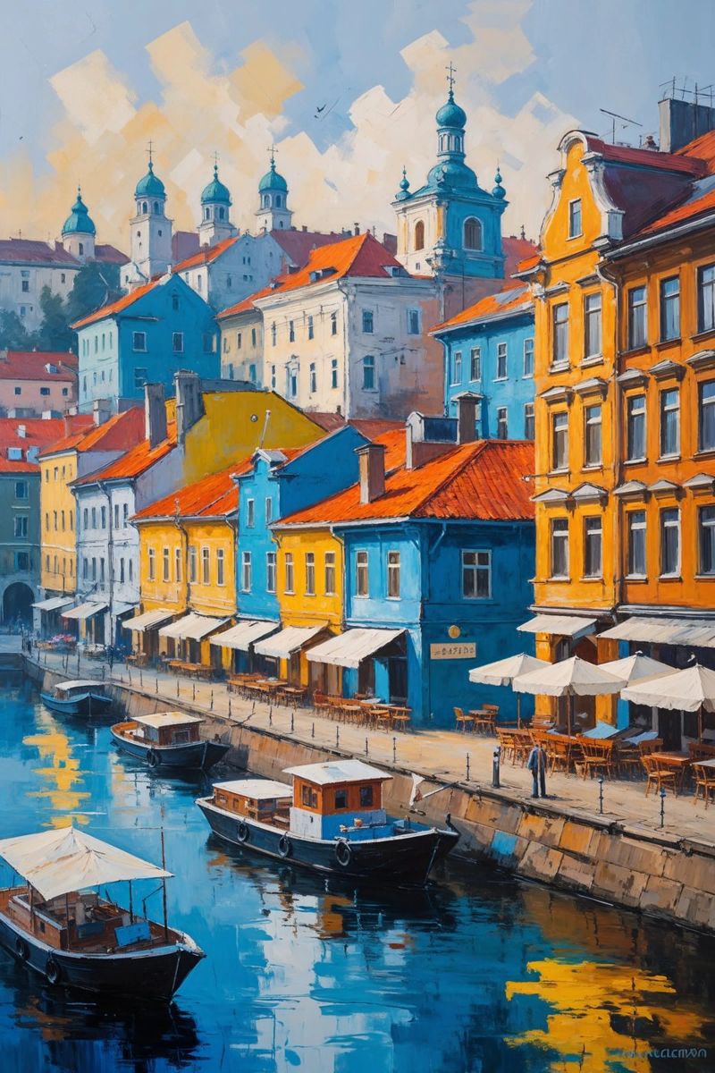 Sunlit Afternoon in Podil poster by AlbertKlee