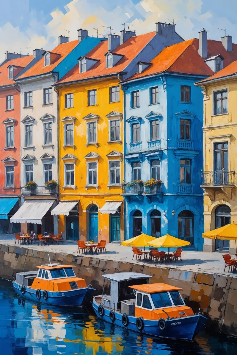 The Colors of Podil’s Riverside tela con Cornice a cassetta da AlbertKlee