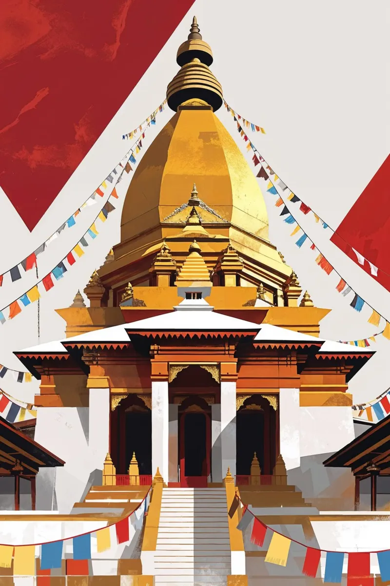 Golden Stupa Adorned with Prayer Flags poster da AlbertKlee