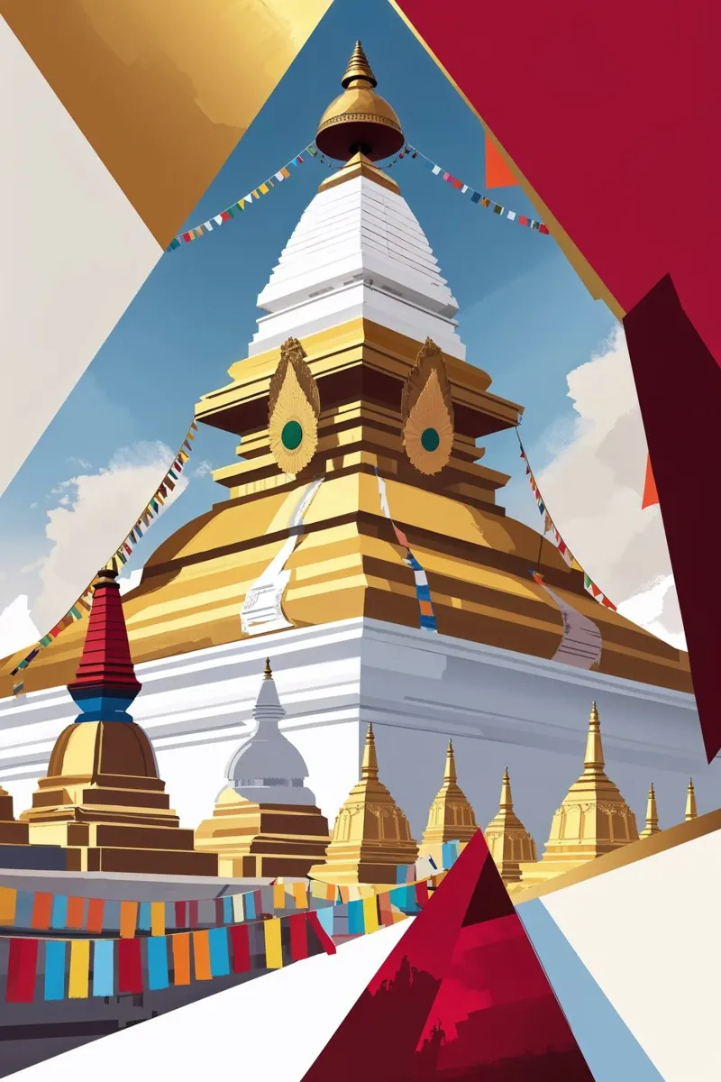 Majestic Stupa with Himalayan Backdrop poster con telaio in alluminio da AlbertKlee