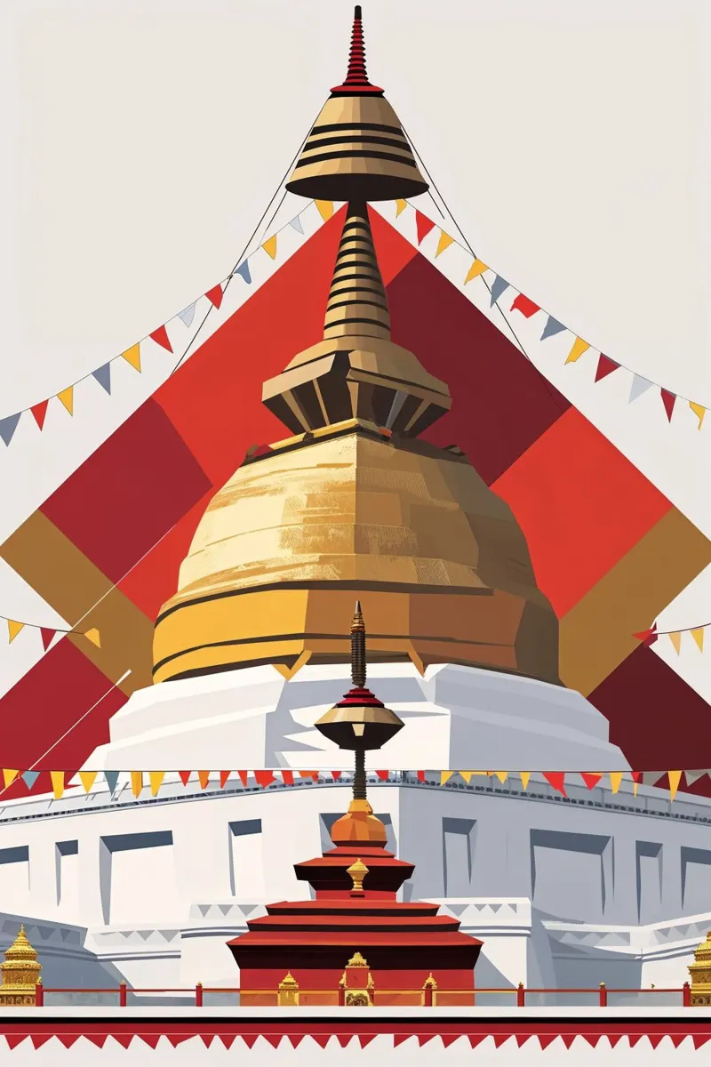 Golden Stupa with Sacred Geometry poster con telaio in alluminio da AlbertKlee