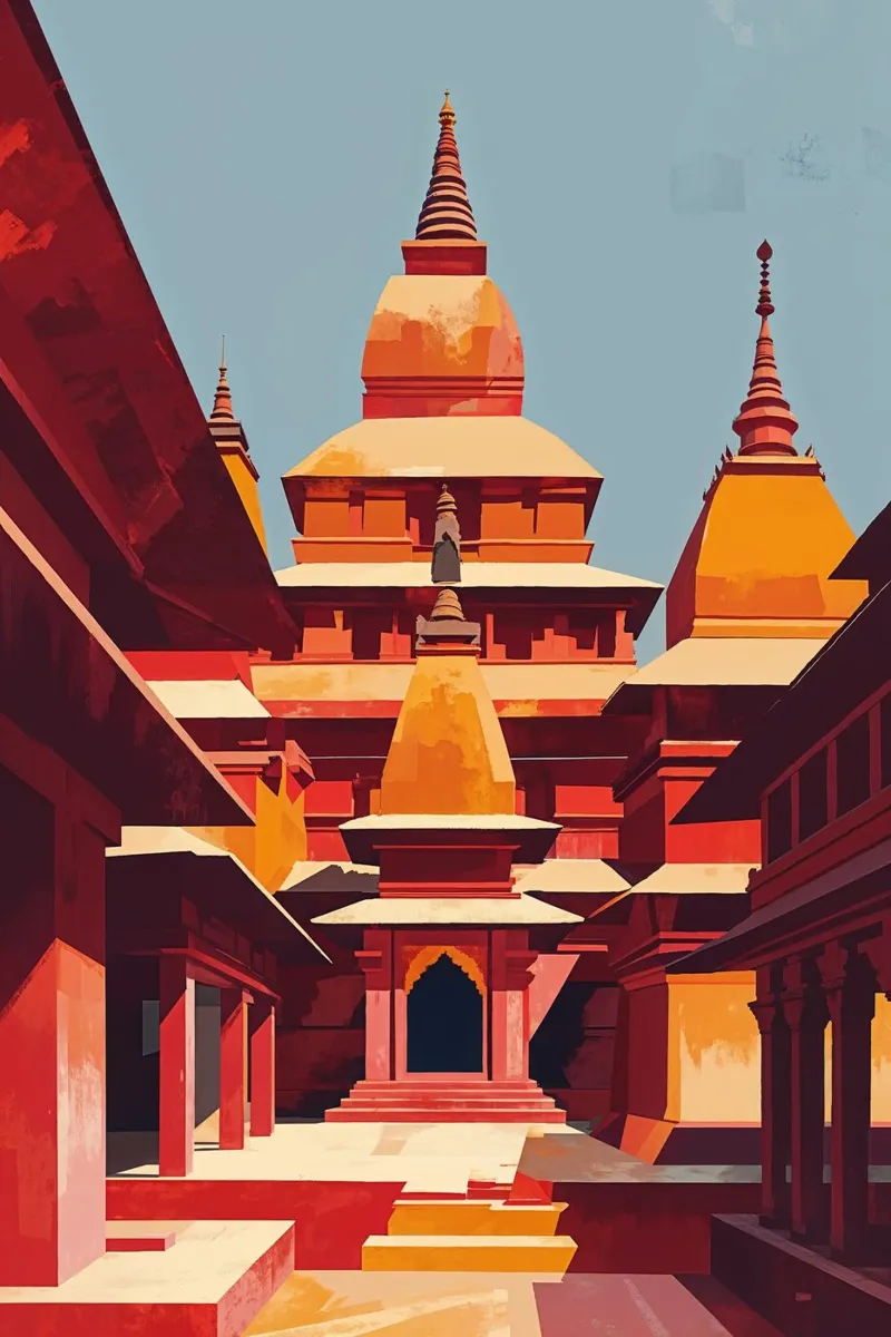 Sacred Spires of Kathmandu in Abstract poster da AlbertKlee
