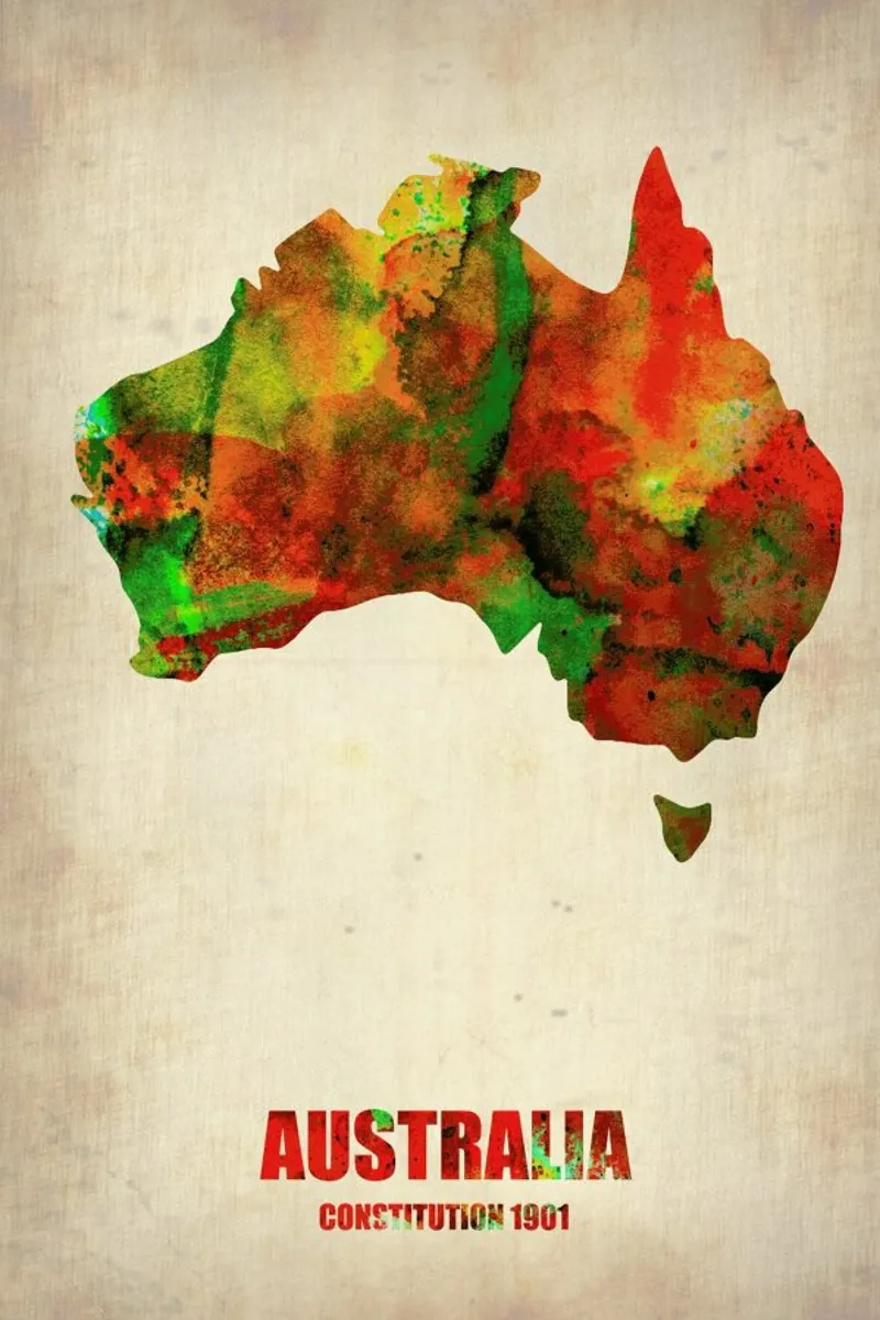 Australia Watercolor Map pellicola backlit da Naxart