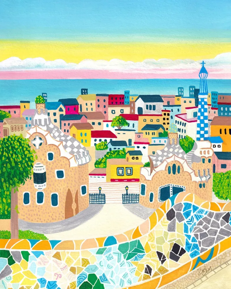 Barcelona Poster, Spanje Kunstprint, Muurkunst Reizen canvas met Baklijst van zerichay