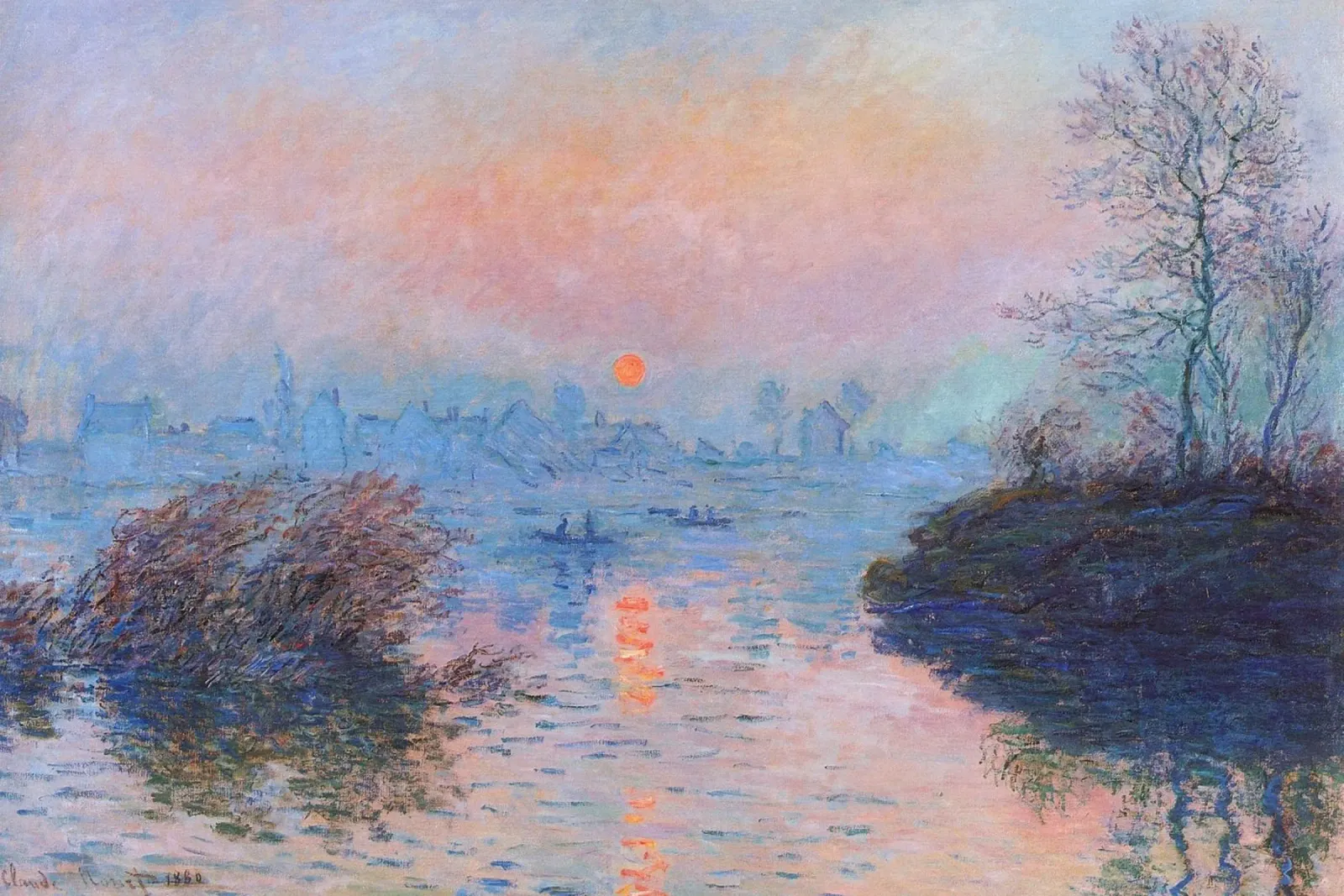Claude Monet - Sunset on the Seine at Lavacourt pellicola backlit da Timeless Artworks