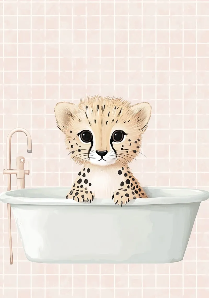 Leeuwenwelpje in bad, schattige kinderkunst, dierenkinderkamer canvas van Little Lola
