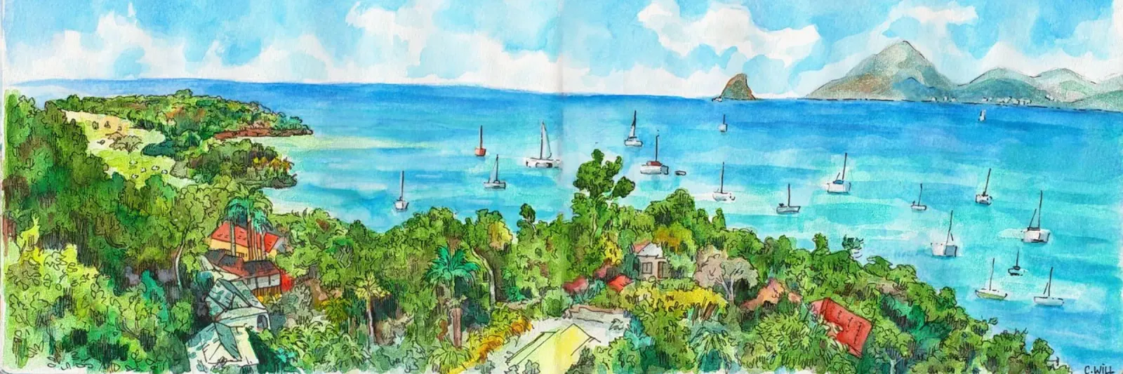 Anse Caritan, Martinique poster avec cadre en plastique de C.WILL