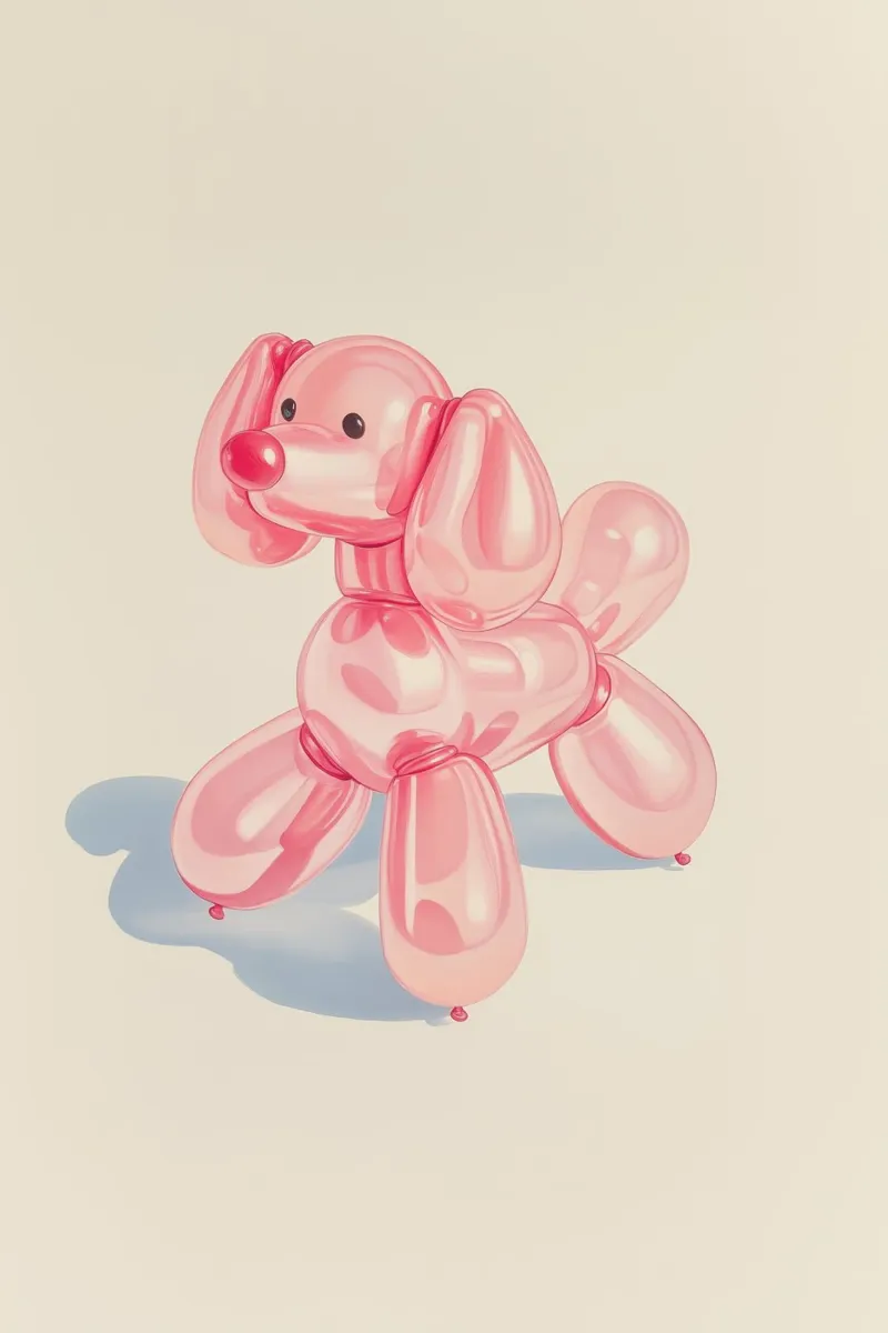 Cane con palloncino rosa poster con telaio in plastica da Jungle Joy Art