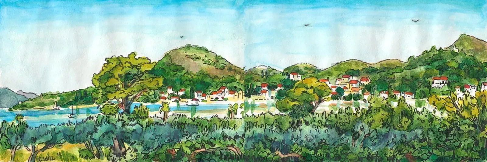 Vista sulla baia di Slano in Croazia poster con telaio in alluminio da C.WILL