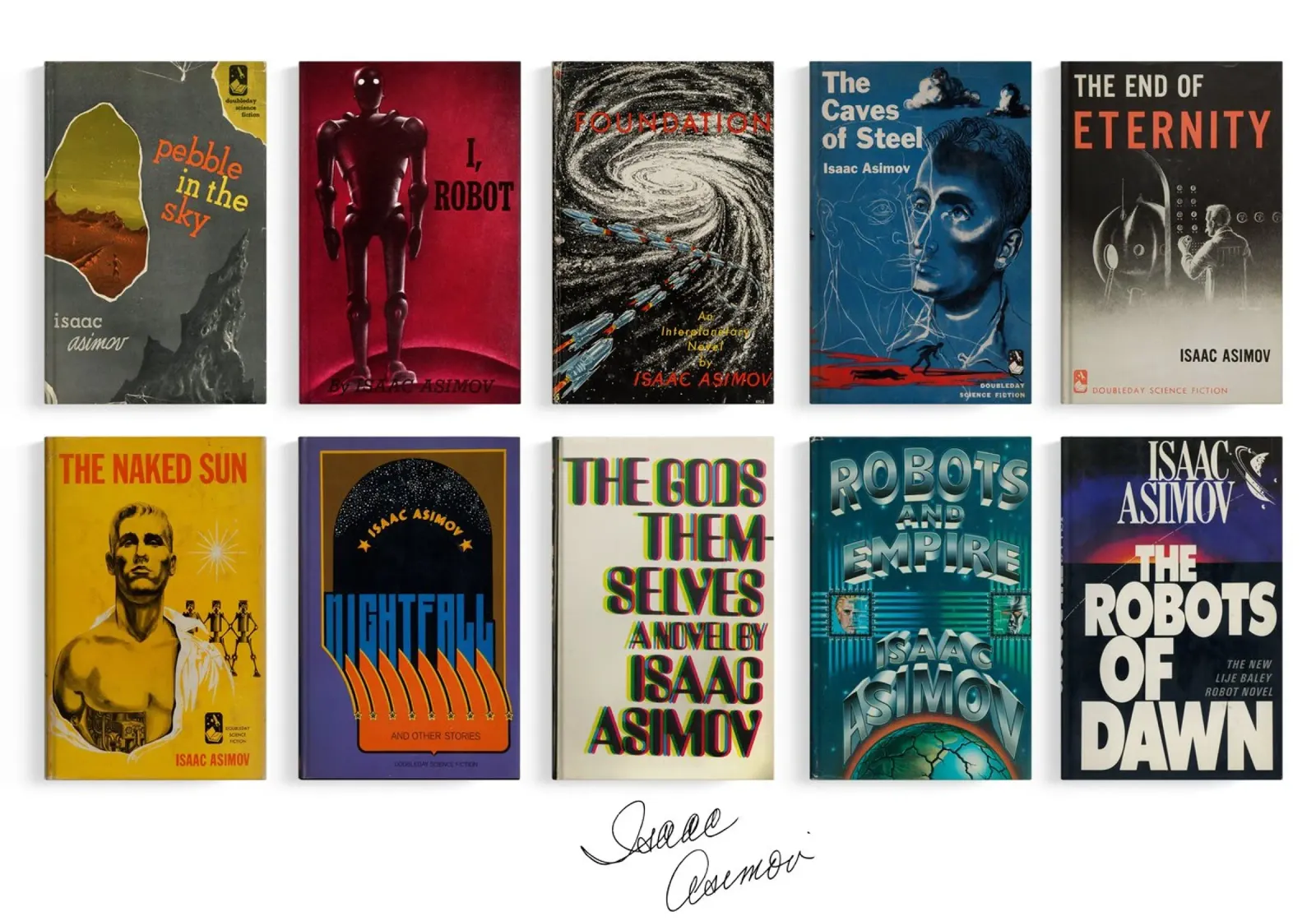 Isaac Asimov - Prime edizioni raccolte - Fantascienza poster con telaio in alluminio da MissLiterarty