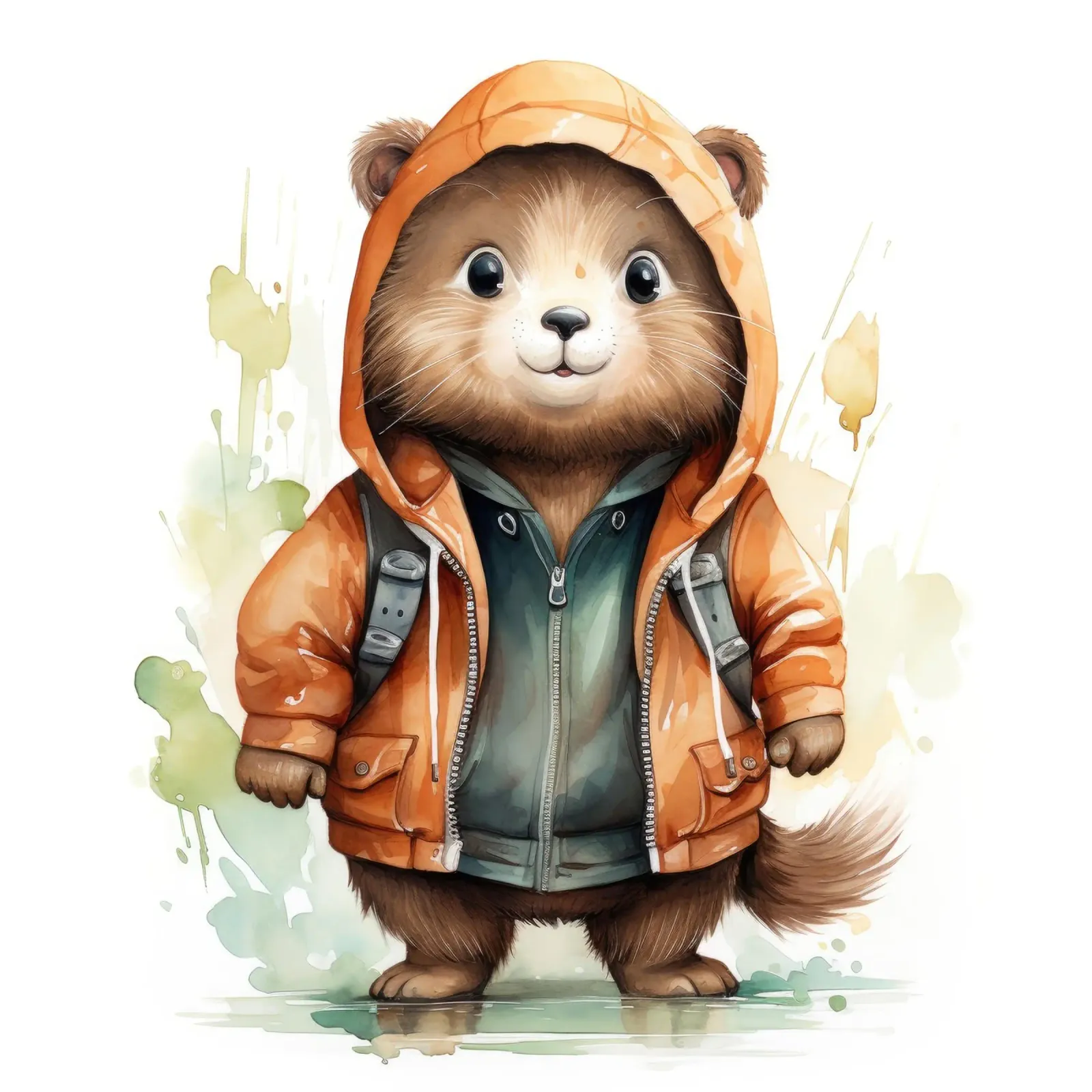 Acquerello Cartoon Beaver in felpa con cappuccio pellicola backlit da Animal Portraits