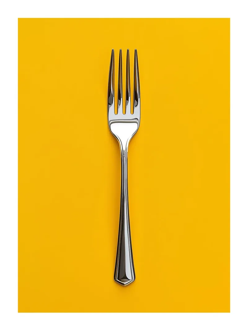 Fork on yellow background canvas with Floater frame by Spice & Style