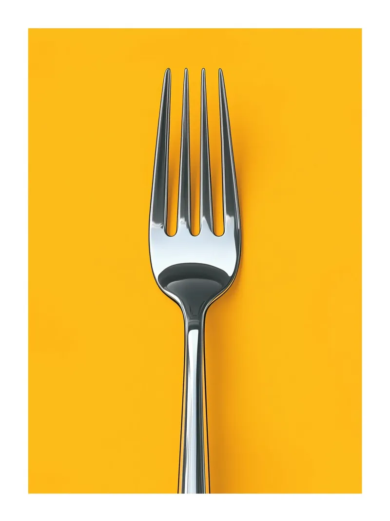Fork on yellow background canvas with Floater frame by Spice & Style