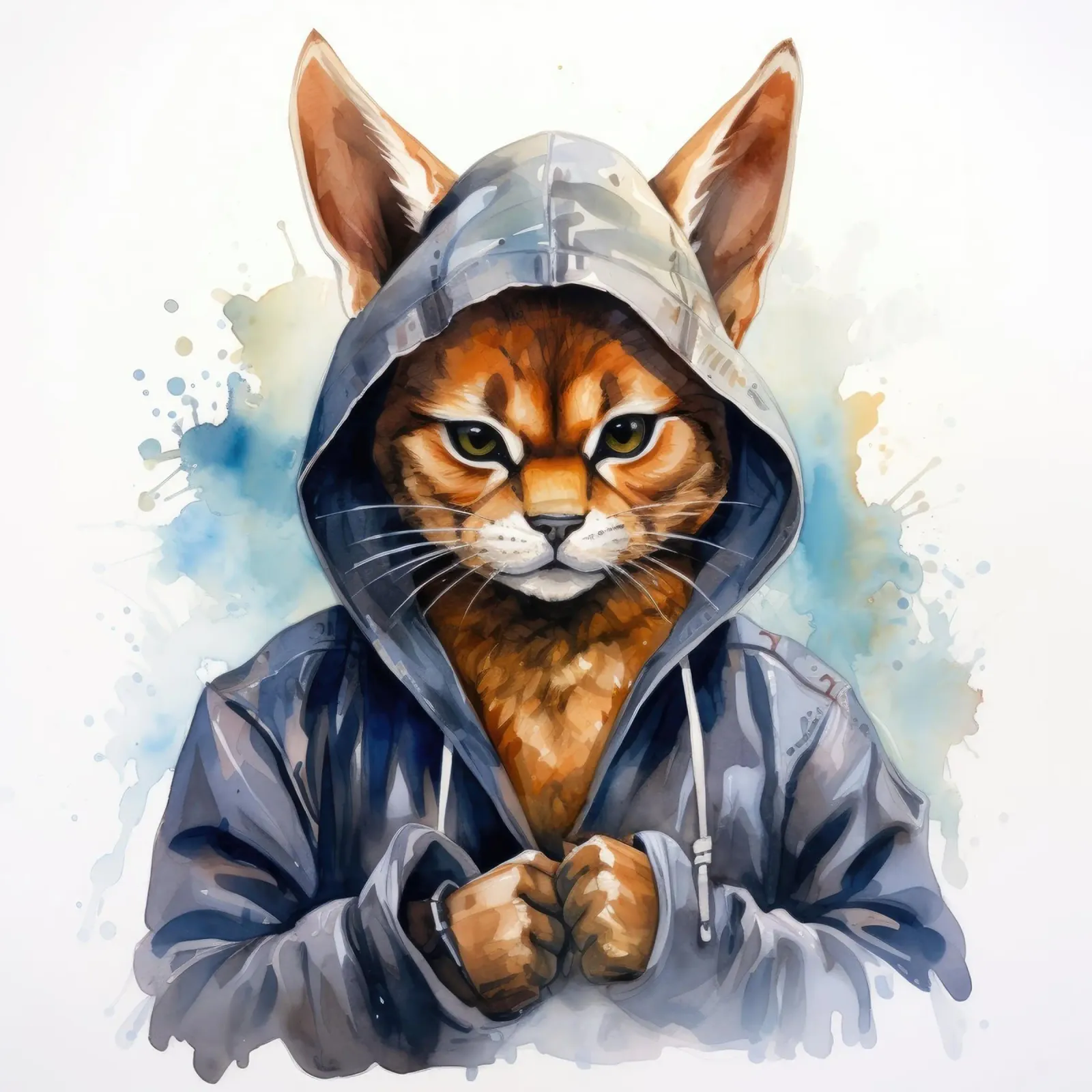 Caracal de acuarela con capucha aluminio dibond de Animal Portraits