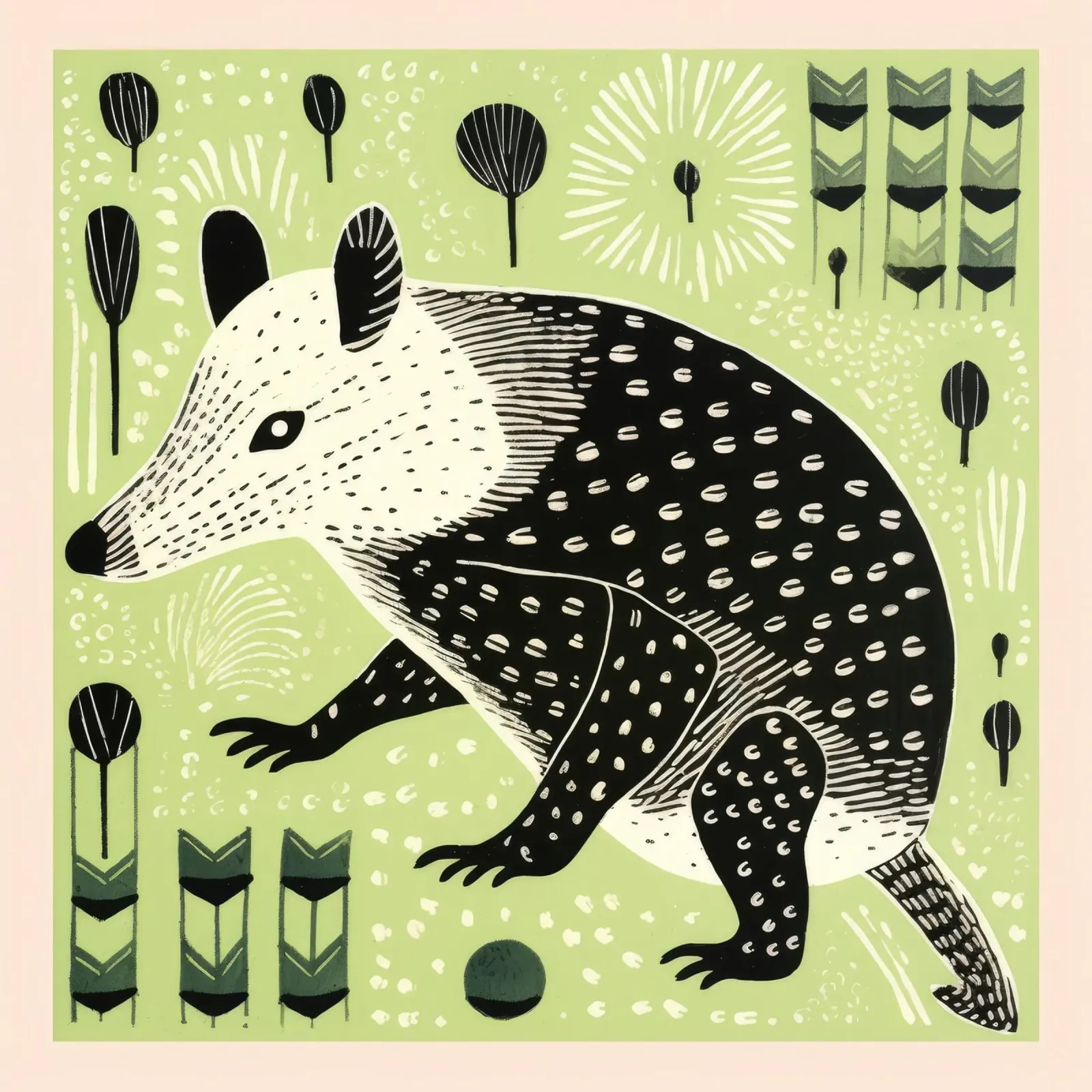 Opossum verde 3 pellicola backlit da Minimal Animal Art