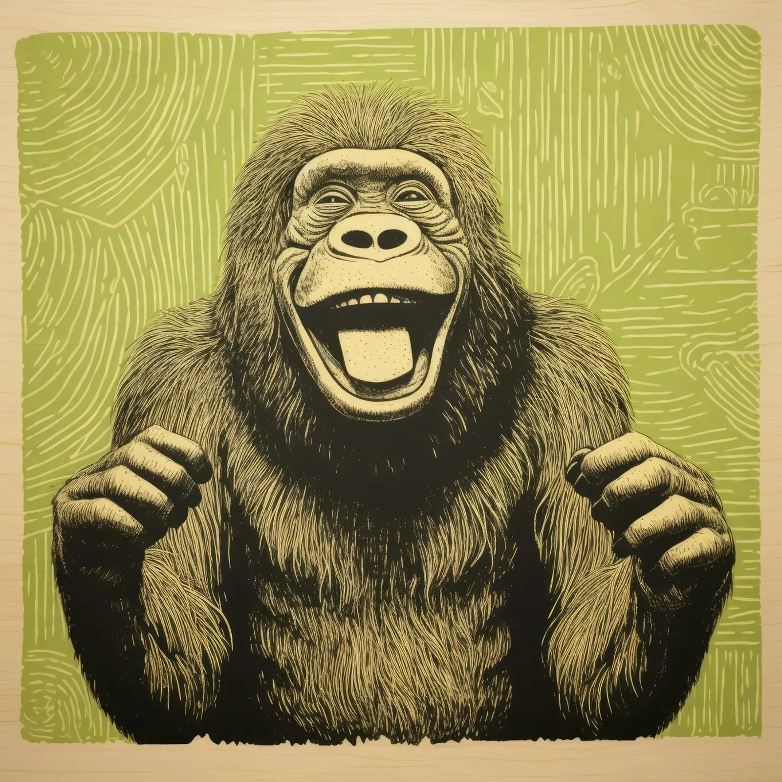 Orangutan verde 1 poster con telaio in alluminio da Minimal Animal Art
