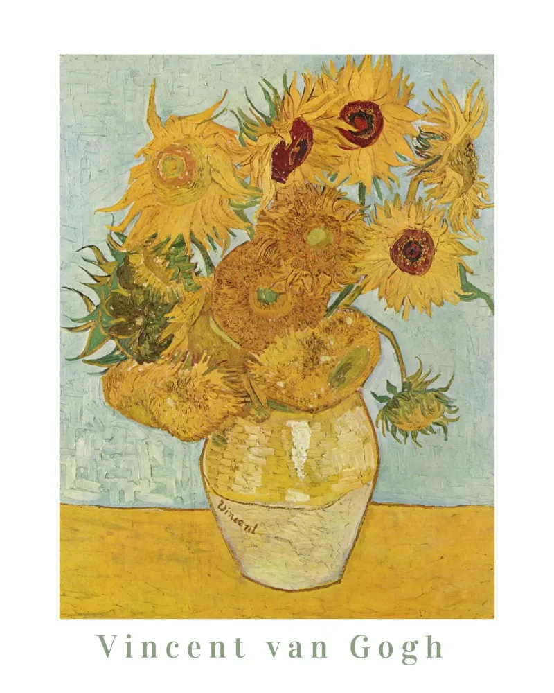 Van Gogh Zonnebloemen, Vintage Landschap Tentoonstellingsaffiche poster met aluminium frame van ArtHaus