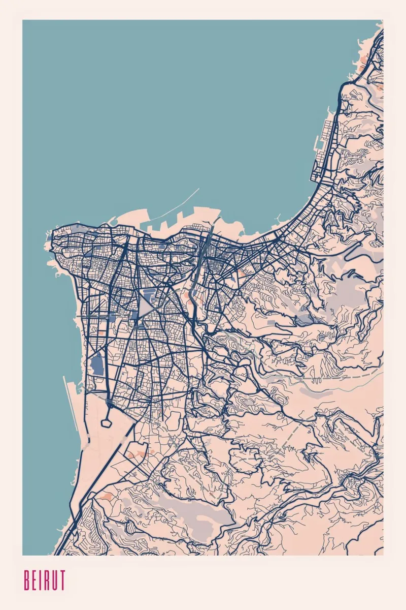 Poster della città di Beirut poster con telaio in legno da MOOODZART