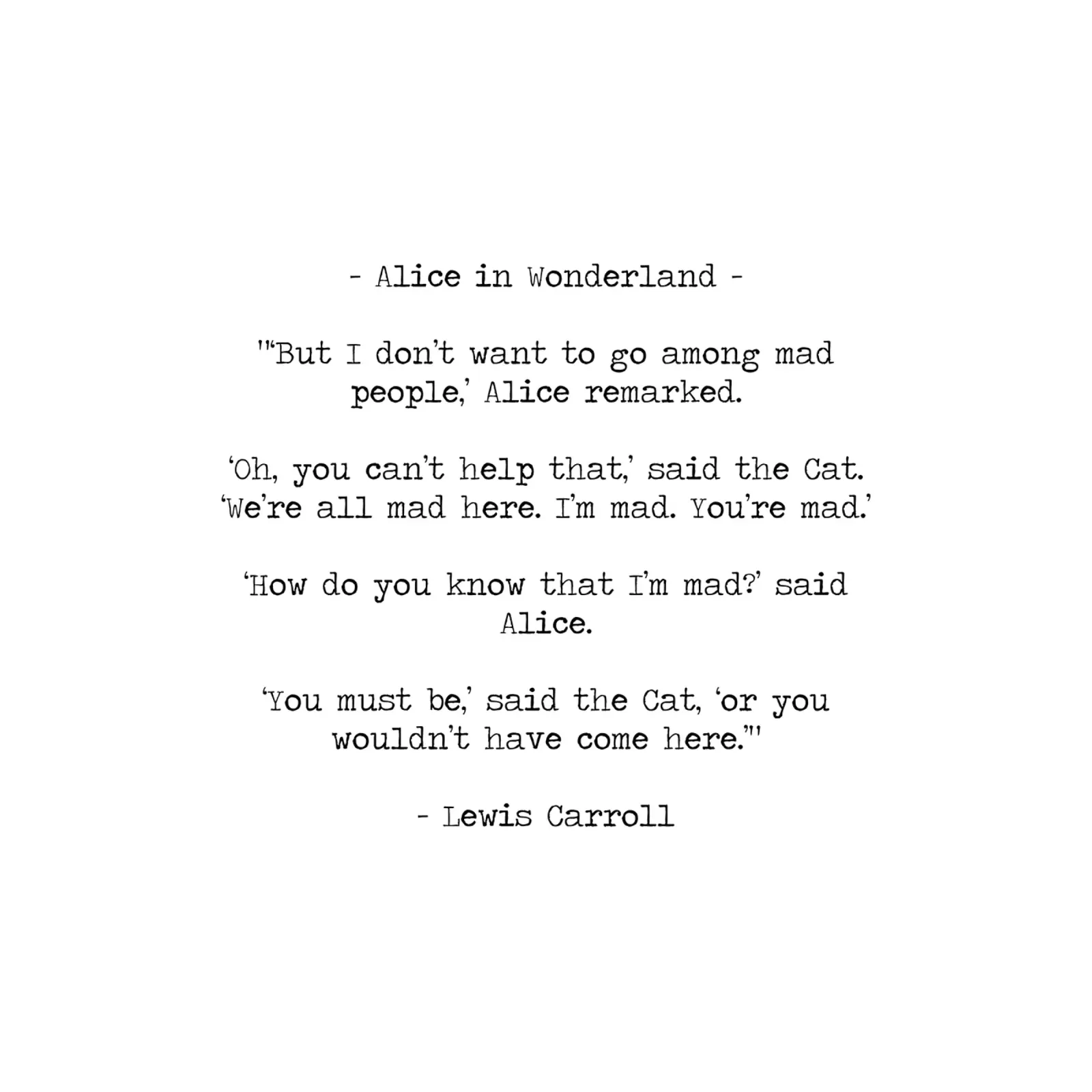 'We're all mad here" Alice In Wonderland Lewis Carroll quote canvas by Summer Soul Co. - Quotes