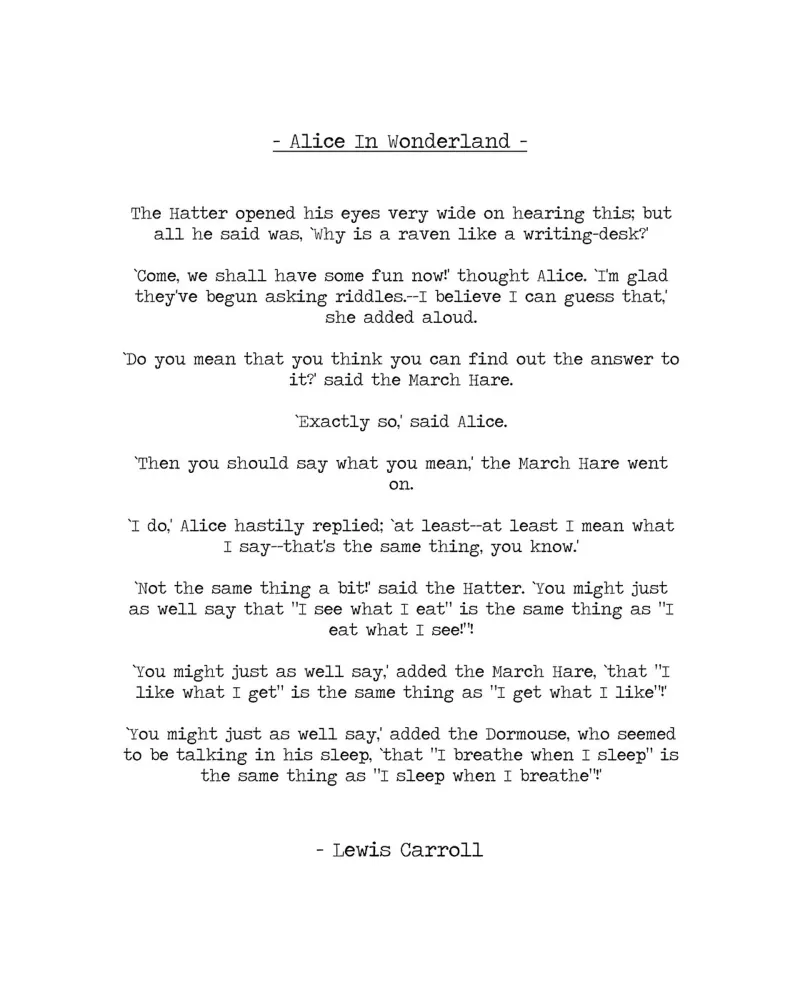 "Dovresti dire quello che pensi" Citazione di Alice nel Paese delle Meraviglie poster da Summer Soul Co. - Quotes