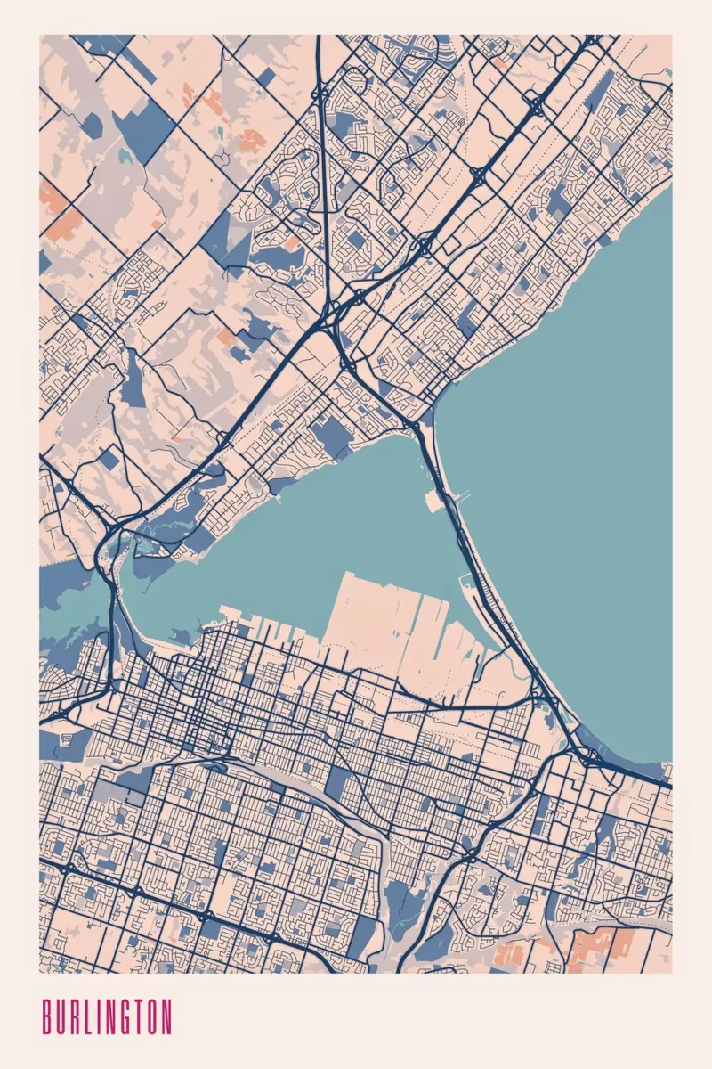 Burlington - Città sul lago poster con telaio in legno da MOOODZART