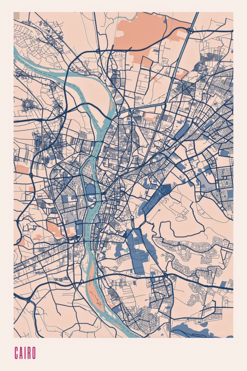Il Cairo - Il Nilo e la storia poster con telaio in legno da MOOODZART