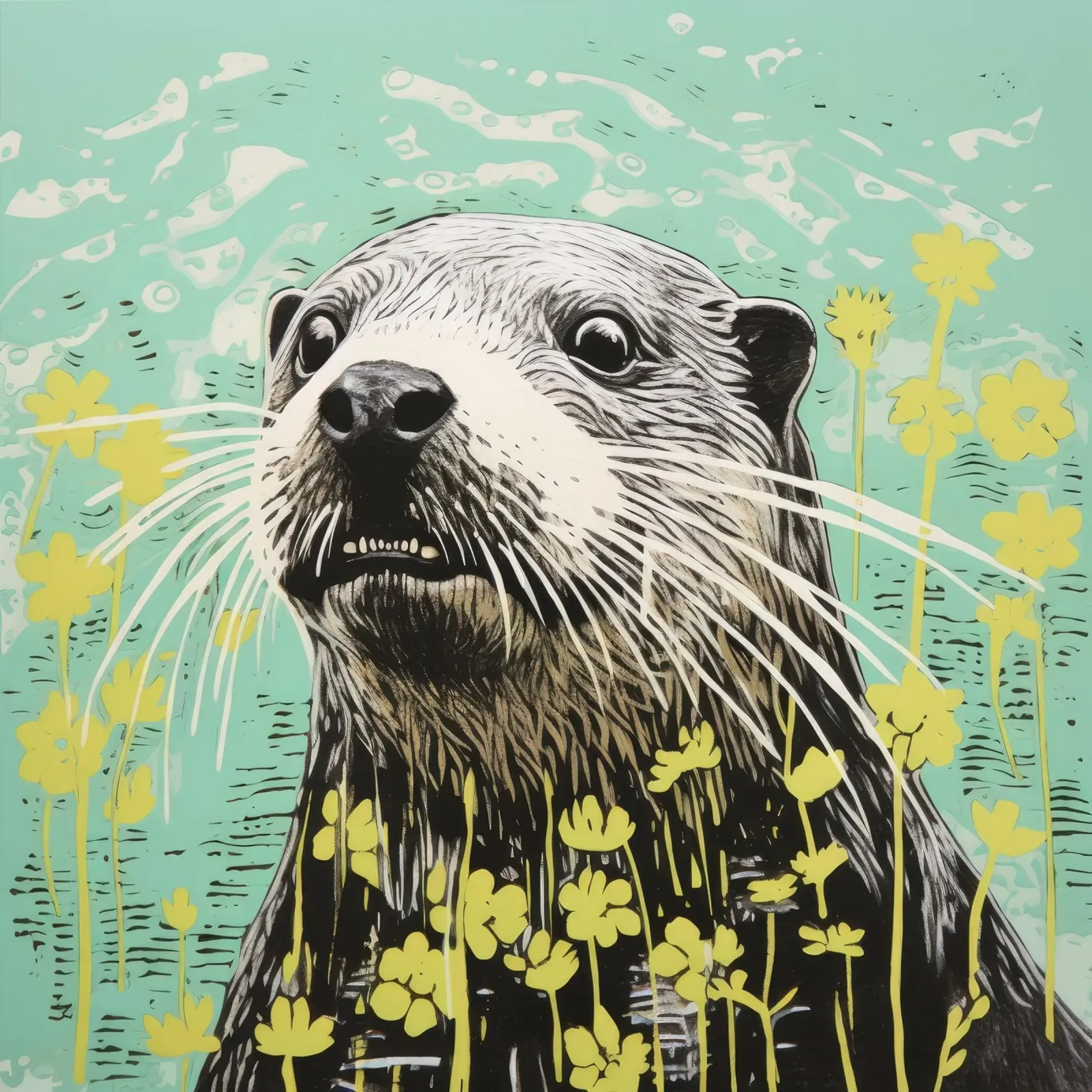 Lontra verde 3 poster con telaio in legno da Minimal Animal Art