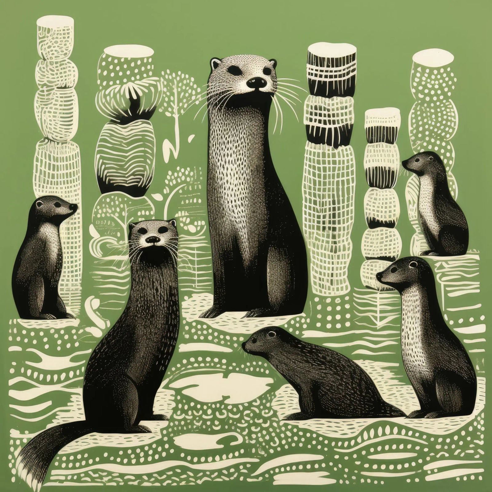Lontra verde 4 poster da Minimal Animal Art