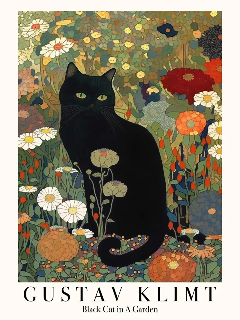 Gustav Klimt, Gatto nero in giardino Poster del museo poster da Peaches Art Prints