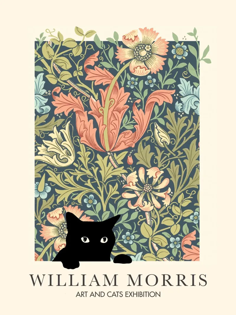 William Morris, Gatto a cucù, John Henry Dearle Arti e Gatti poster con telaio in alluminio da Peaches Art Prints