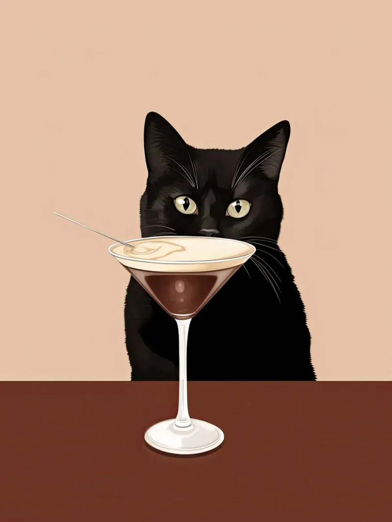 Gatto nero con martini espresso pellicola backlit da Peaches Art Prints