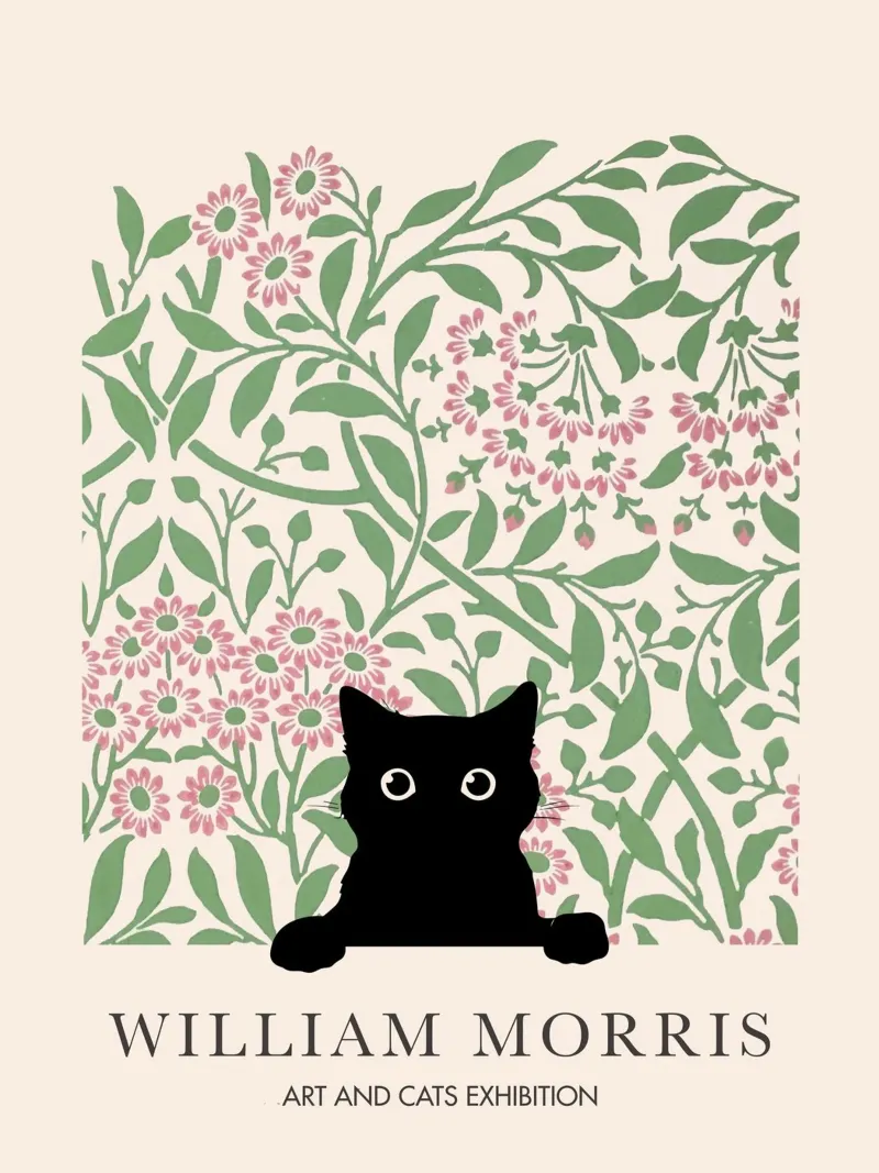 William Morris, Peekaboo Cat, Daisy Arts & Cats poster con telaio in alluminio da Peaches Art Prints
