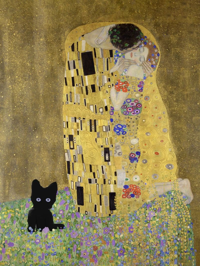 Le baiser avec le chat noir, Gustav Klimt Art Print poster de Peaches Art Prints