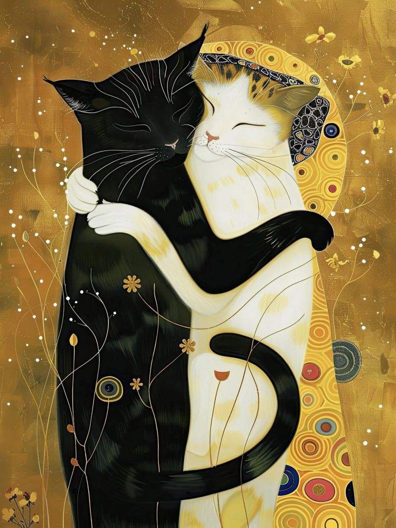 Katzen, Der Kuss, Schwarz-weißes Katzenbild Poster von Peaches Art Prints