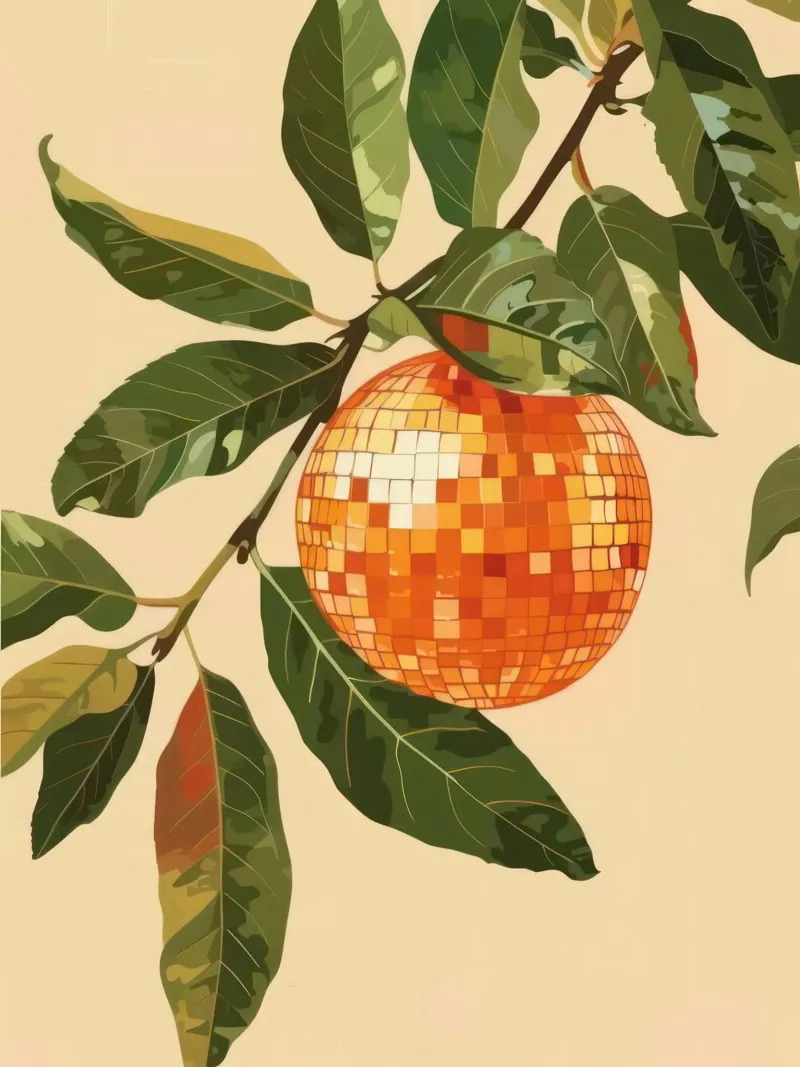 Albero Disco Ball arancione - Foglie verdi poster da Peaches Art Prints