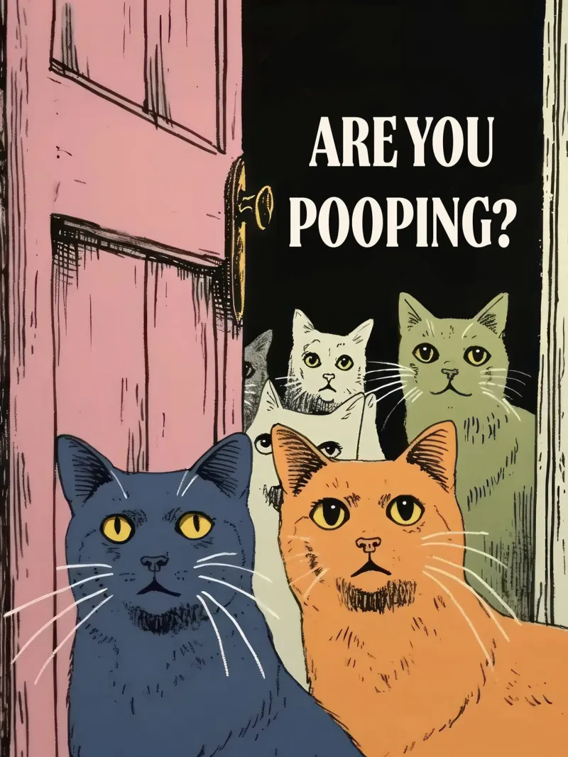 ben je aan het poepen? katten badkamer kunst eigenzinnig grappig canvas met Baklijst van Peaches Art Prints