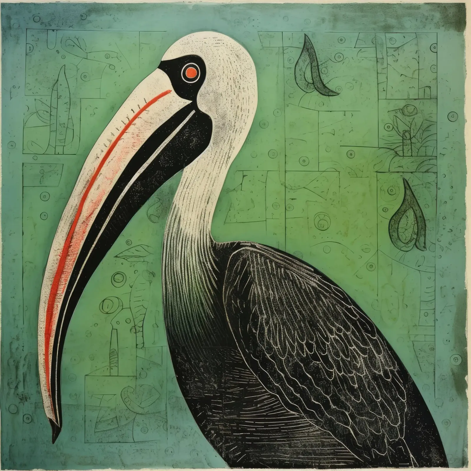 Pellicano verde 4 carta hahnemühle da Minimal Animal Art