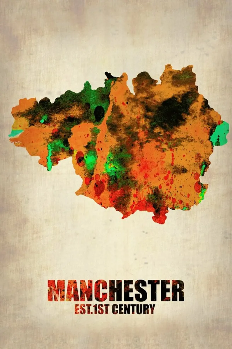 Manchester Watercolor Map pellicola backlit da Naxart