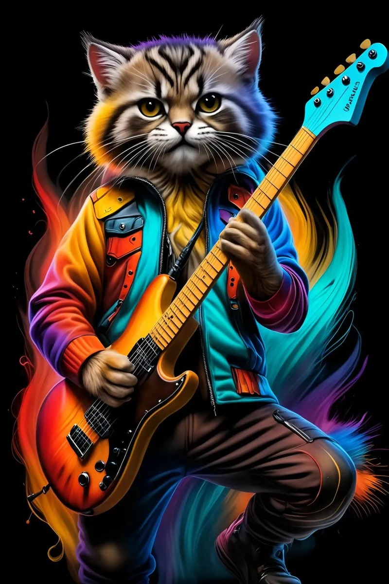 Gatto con chitarra al neon pellicola backlit da MakArena