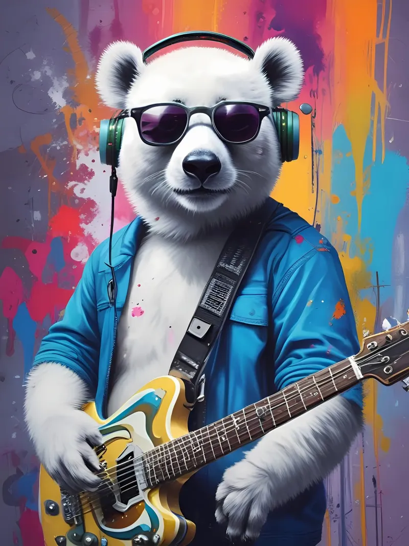 Panda bianco con chitarra pellicola backlit da MakArena
