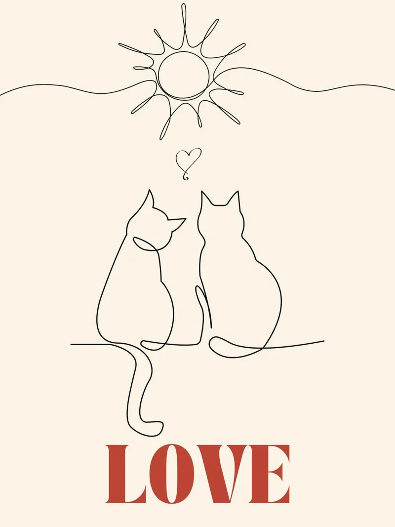 Amore - simpatico gatto line art pellicola backlit da Happy Mind Art