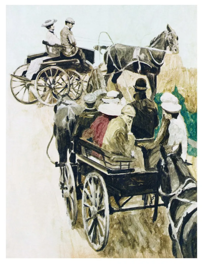 Two horse-drawn carriages poster con telaio in alluminio da LisaArtes