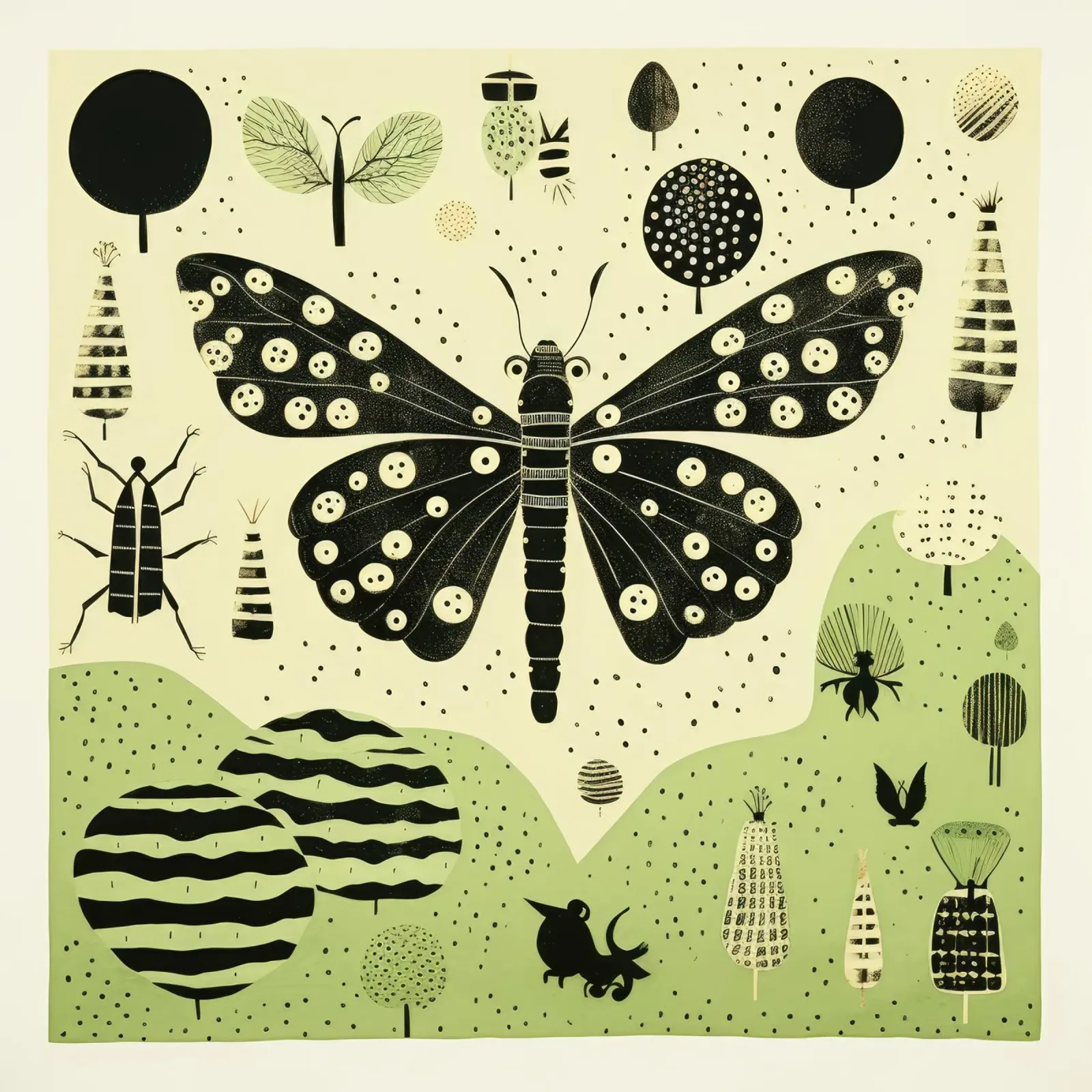 Groene zijderups 3 canvas van Minimal Animal Art