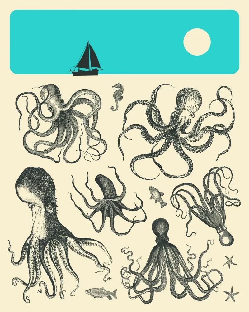 TENTACLES canvas met Baklijst van Jazzberry Blue