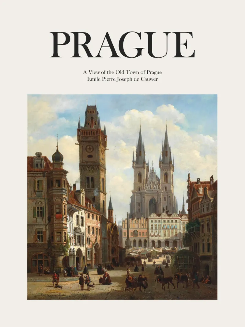 Praag, Tsjechië canvas met Baklijst van Vintagrafica