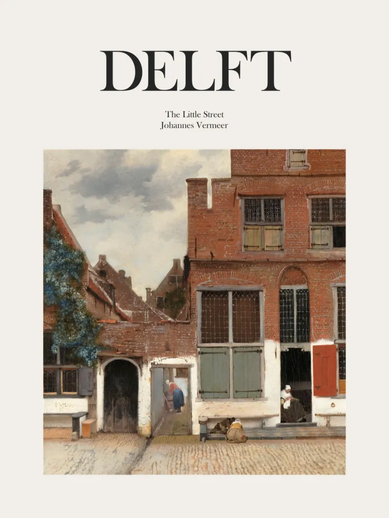 Delft, Netherlands canvas met Baklijst van Vintagrafica